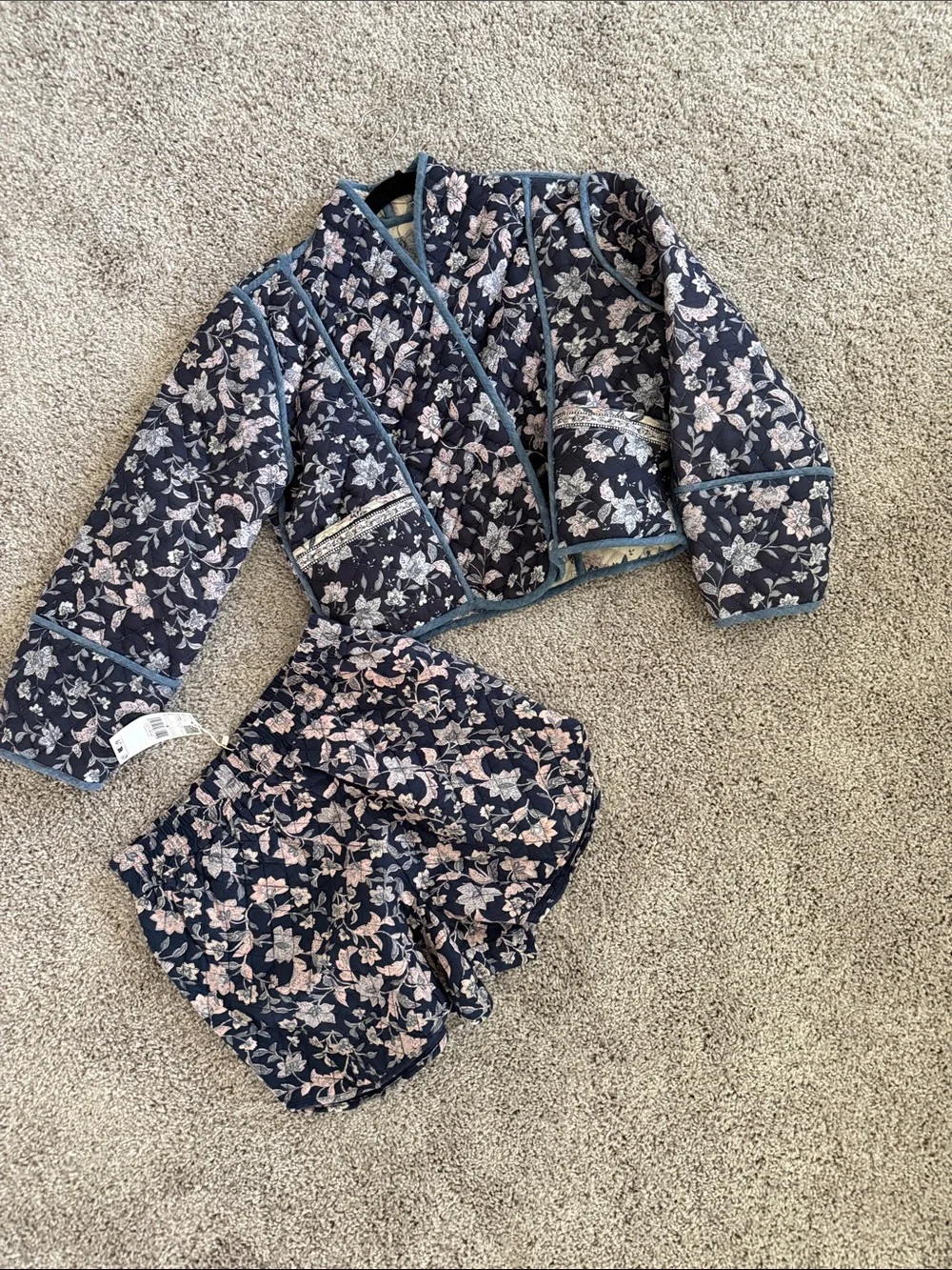 Mango Navy Floral Quilted Jacket and Shorts Set